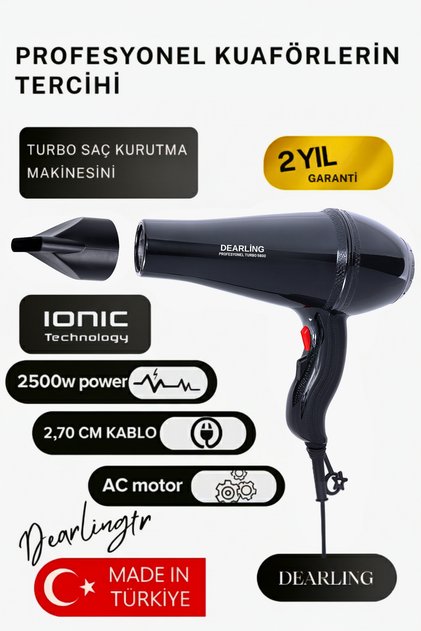 2500w Profesyonel Kuaför Tipi Fön Makinesi | Ac Motor | 2 Isı/hız Ayarı | 2 Yıl Garantili