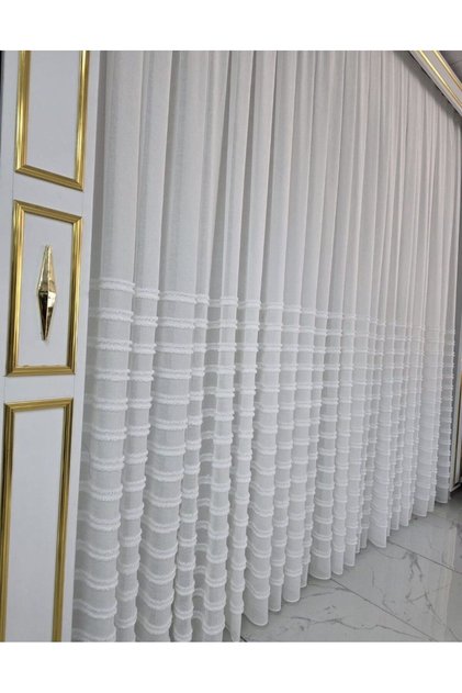 New Trend Bamboo Tassel Tulle Curtain No Wrinkles 1/250 Pleated Luxury Design Curtain