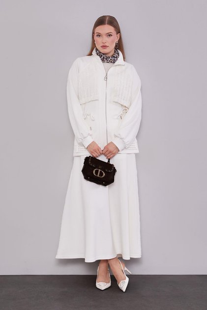 Ecru Belted Skirt Set