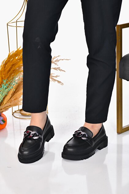 diya shoes Paris Oxford Ayakkabı Siyah Vegan Deri Toka Aksesuar