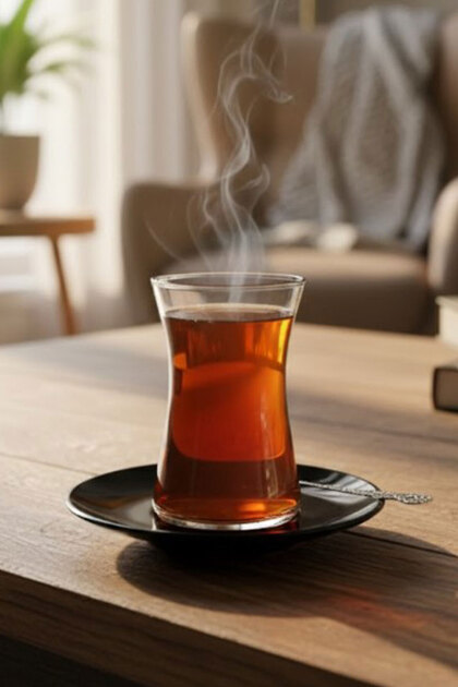 Heybeli Siyah Tabaklı Çay Seti 4 Kişilik 95290 8 Parça