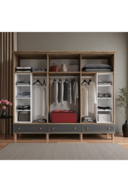 Home Comiet Sally 6 Kapaklı Aynalı Çekmeceli MDF Gardırop - Fiyatı