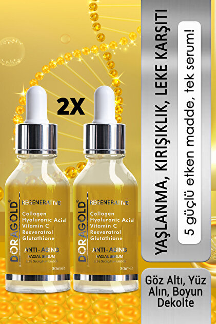 Yaşlanma Kırışıklık Leke Karşıtı Resveratrol Glutatyon C Vitamini Hyalüronik Asit Kolajen Serum 2’li