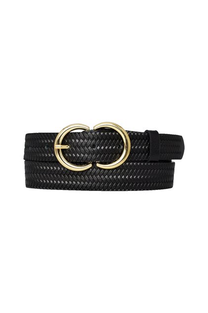 100% Genuine Leather Gold CC Buckle Knitted Patterned Black Thin Women's Belt, 3cm=3cm-kdn-37