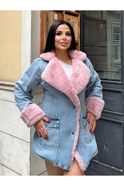 Furry Denim Women's Long Coat