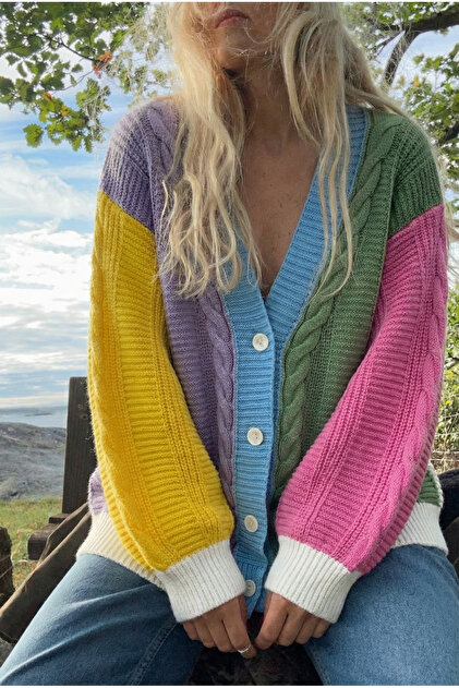 FEMELLE Çok Renkli Salaş Oversize Örme Triko Hırka - Standart