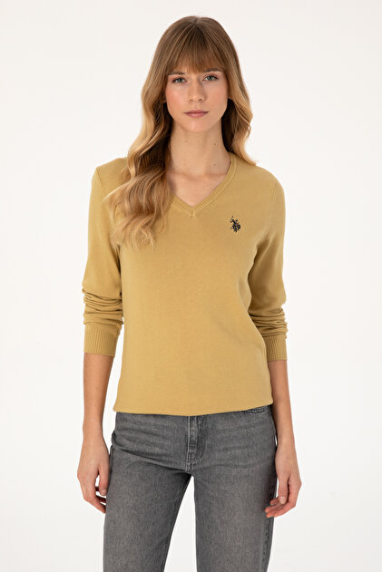 U.S. Polo Assn. Kadın Hardal V Yaka Basic Kazak 50313590-VR151