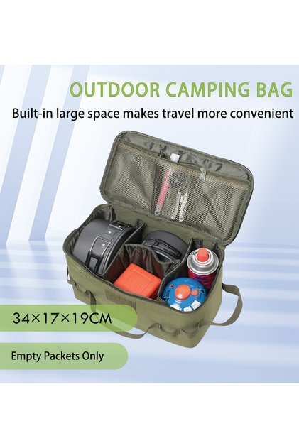 Army Green Outdoor Camping Storage Bag Basket Gas Stove Canister Pot Carry Bag Sack Picnic Bag Cookw