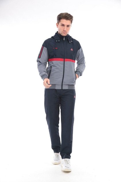 Twill Combed Cotton Fabric Removal Hooded Men's Sports Tracksuit Set 4354