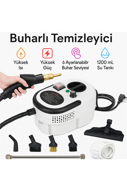 Taşınabilir Yüksek Basınçlı Buharlı Temizleyici – 1500W Güç 105°C Isı •1200 mL Su Tankı