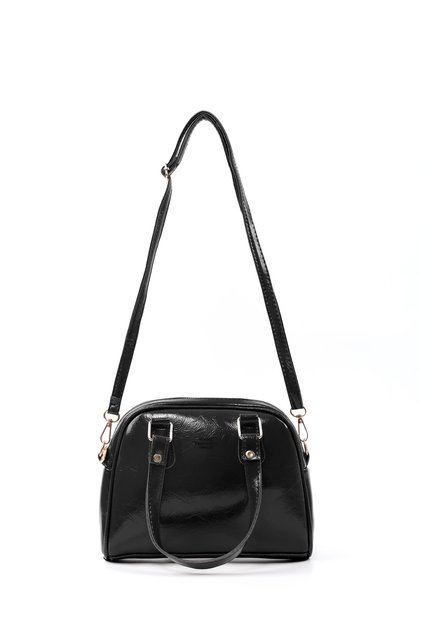 Crinkled Textured Black Shk205 Faux Leather Zippered Single Compartment Adjustable Strap Hand, Arm and Shoulder Bag