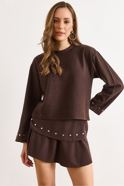 Women's Brown Staple Detailed Winter Thessaloniki Blouse Blz-19003180
