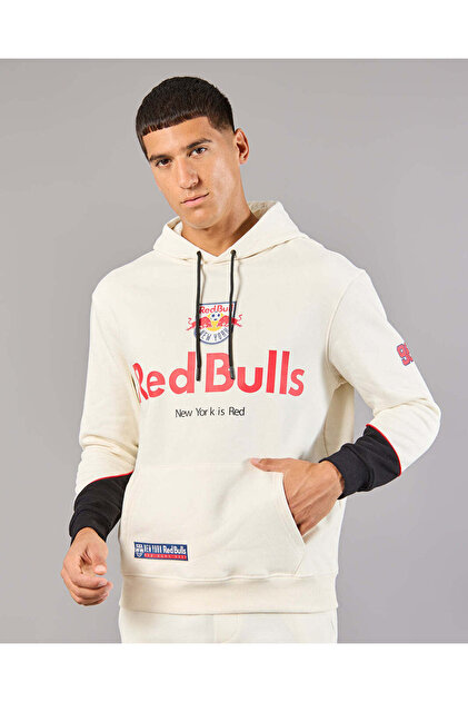 Men Ivory Red Bull Hooded Sweatshirt