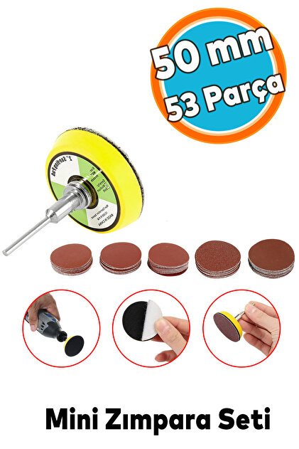 NZB Cırt Zımpara Seti 50 mm Pimli Mini 53'lü Set Taban Matkap