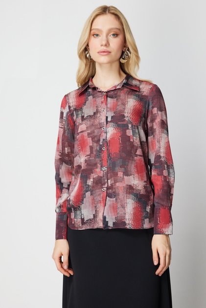 Buttoned Front Patterned Blouse
