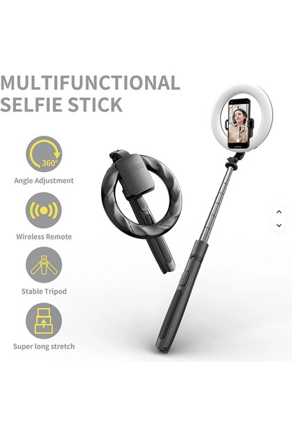 Q05s Ring Light diametru 21cm cu Selfie Stick și Trepied Stabil,Iluminare , 3 Culori de Lumină,Rotire 360°
