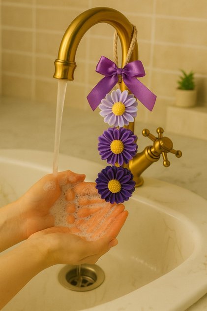 Decorative 3-Pack of Scented Cluster Daisy Soap, Hangable Handmade Bath and Kitchen Soap