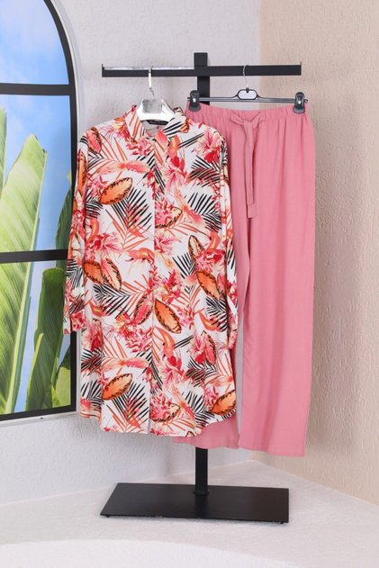 Leaf Patterned Multi-Colored Summer Viscose Tunic