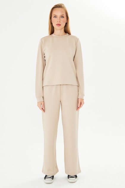 Women's Modal Fabric Comfortable Fit Tracksuit Set Beige 8509-B