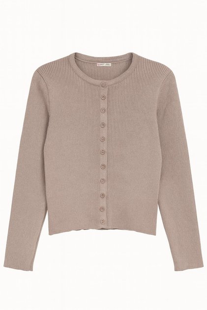 6931 Cardigan tricotat pentru femei, cu nasturi, material reiat Mink