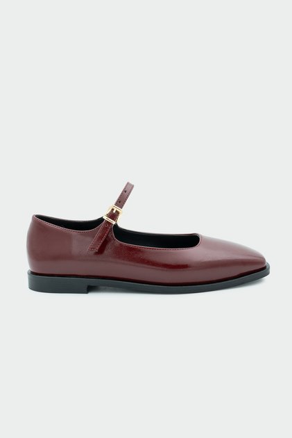Flue Burgundy Women's Leather Buckle Flat Ballet Flats