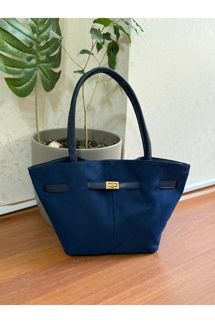 Suede Women's Shoulder Bag with Lock Detail on the Front