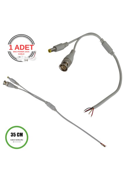 Profesyonel BNC + DC Power Jack Pigtail Kablo 35CM – 5 Uçlu Hazır Kamera Bağlantı Seti – CCTV Güvenl