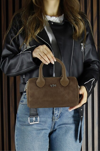Light Brown Genuine Cowhide Suede Zippered Small Size Daily Shoulder Bag with Hanging Inner Pocket