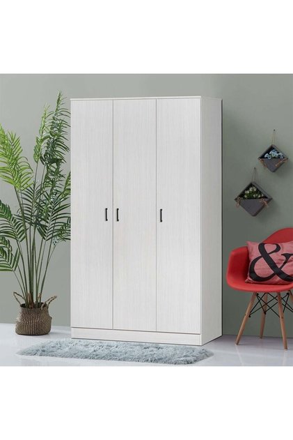 Gamorah 3-Door Wardrobe in Washed White - Engineered Wood, 5 Shelves, 2-Year Warranty, 120x55x210cm
