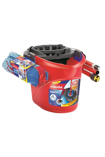 Set de curățare a podelelor Super Mocio, 3 piese, 10 l, mecanism de scurgere, roșu