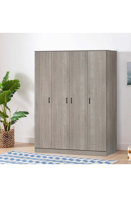 Gamorah 4-Door Wardrobe in Warm Grey - Engineered Wood, 9 Shelves, 2-Year Warranty, 160x55x210cm
