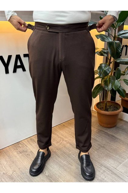 Men's Winter Thick Fabric High Waist Double Buckle Italian Pants