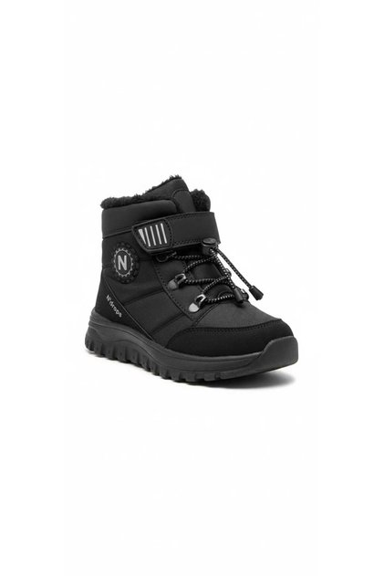 Black Boys' Fur-Lined Staple-Fastened Boots