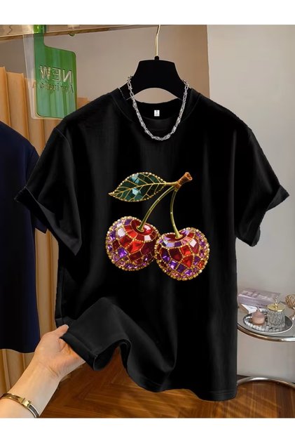 Casual Cherry Pattern T-Shirt for Women