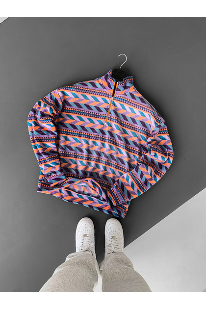 NO1 KONSEPT Patterned Fleece Oversized Sweatshirt- Trendyol