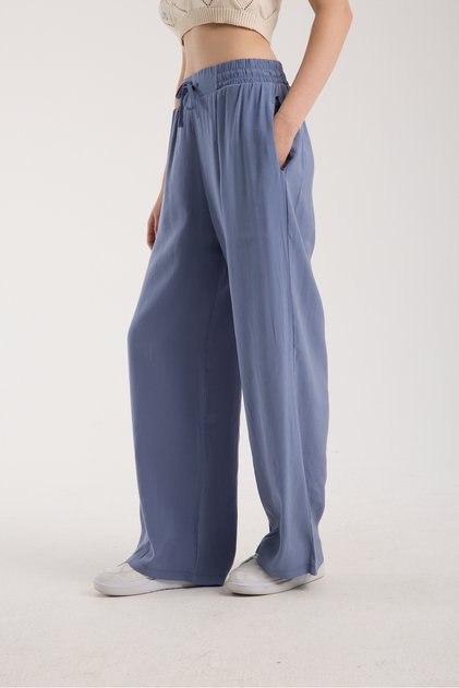 Women's High Waist Wide Leg Elastic and String Tie Pants