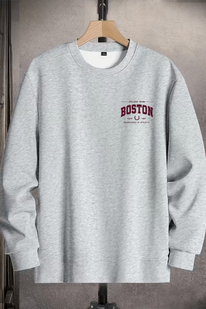 Unisex Winter Minimalist Boston Printed Regular Cotton Crew Neck Sweatshirt