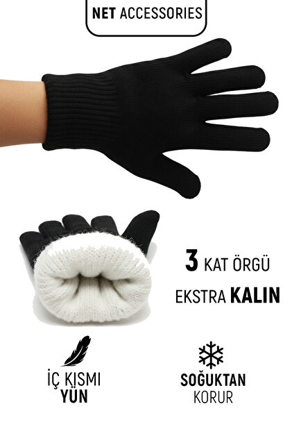 Black Knitted Inner Wool Gloves Extra Thick Fabric Cold-Proof Cotton Unisex