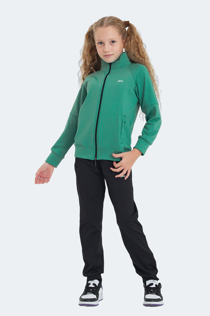 Unisex Children's Zippered Mock Neck Pocket Green Tracksuit Set