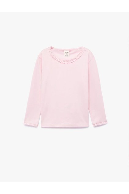 Baby Girl Ruffled Long Sleeve Crew Neck Cotton Basic T-Shirt (Aw 25)