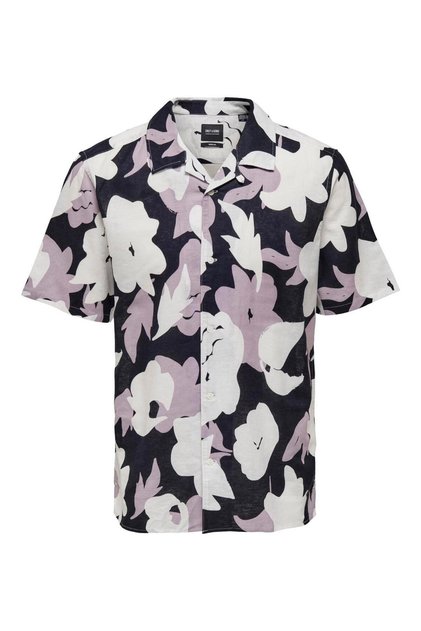 Onstrev Reg Ctn Lin Aop Ss Shirt Noos Men's Pink Kk Shirt - 22025125