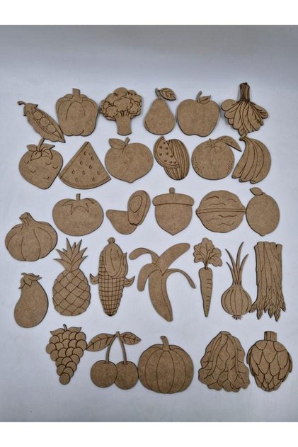 30 Pieces Wooden Fruit and Vegetable Painting Set School DIY Activity Domestic Product 10 cm