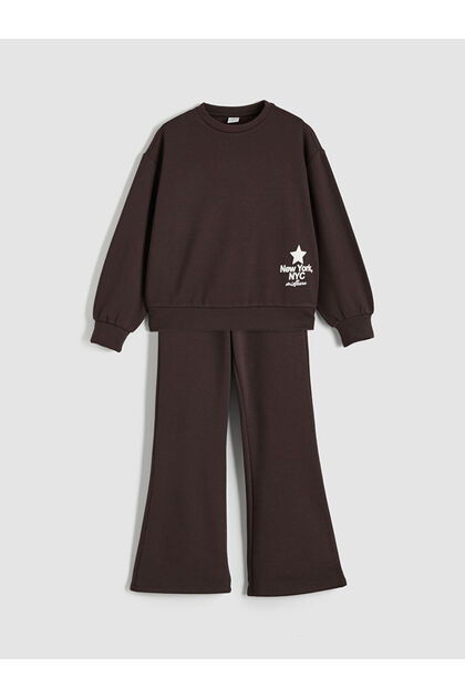 LCW KidsKahverengi Baskılı Kız Çocuk Sweatshirt Ve Eşofman Altı