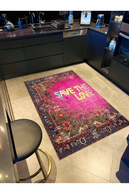 Written Collection Save Love Written Patterned Creative Modern Decorative Carpet 06