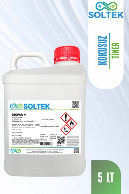 ISOPAR H Kokusuz Tiner 5 Litre – Endüstriyel Temizleyici, Hızlı Uçan Solvent, Yağ ve Kir Sökücü