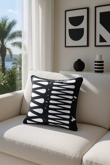 Duck Patterned Cushion Cover Black and White V1 40X40