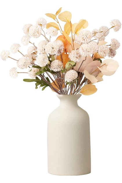10Pcs Artificial Chrysanthemum Flowers + 2Pcs Eucalyptus Leaves (Beige)