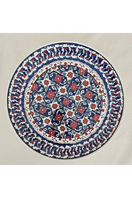 Madalyon/El Boyaması 30 cm Çini Tabak, İznik Tarzı Çiçek Deseni, Geleneksel Osmanlı Duvar Sanatı