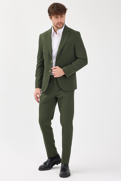 Caserta Men's Khaki Polyviscon Fabric Mono Collar Bag Pocket Half Lining Slim Fit 2-Piece Suit