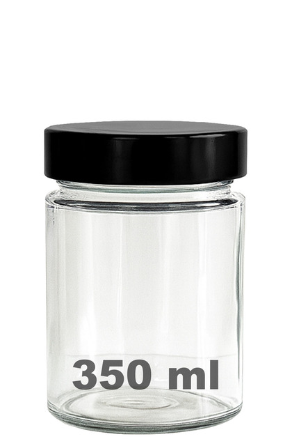 350 ml Jar with Black Deep Lid 350 Cc Transparent Jam, Marmalade Glass Jar Deep 1 Piece